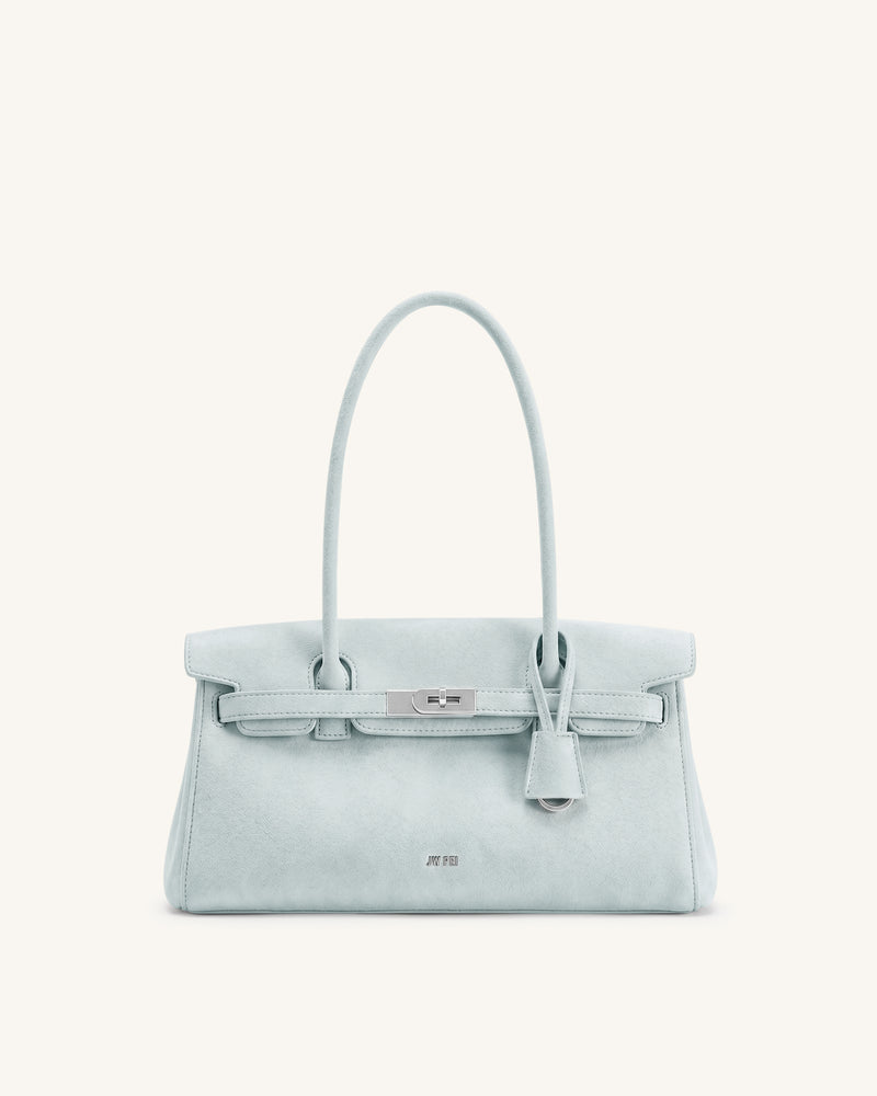 Yara Faux Suede Shoulder Bag - Light Blue