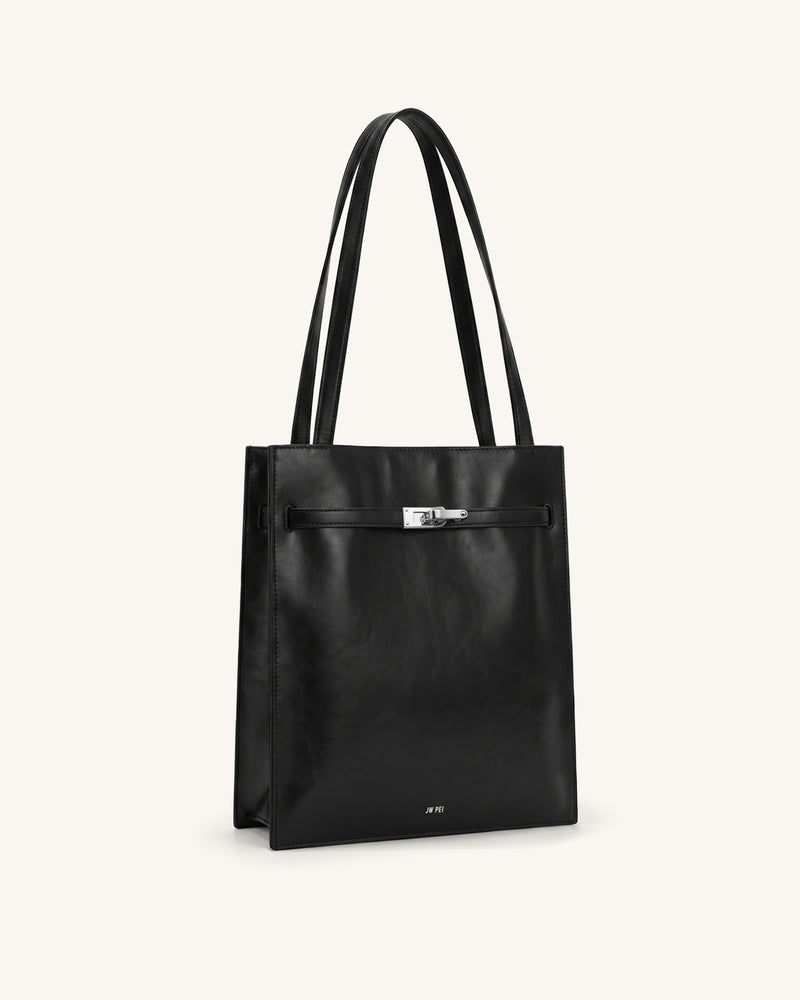 Noelle Belted Tote Bag - Black