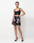 Iris Floral-Print Leather Mini Skirt - Black