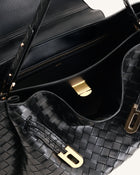 Rhea Large Woven Textured Shoulder Bag - Black