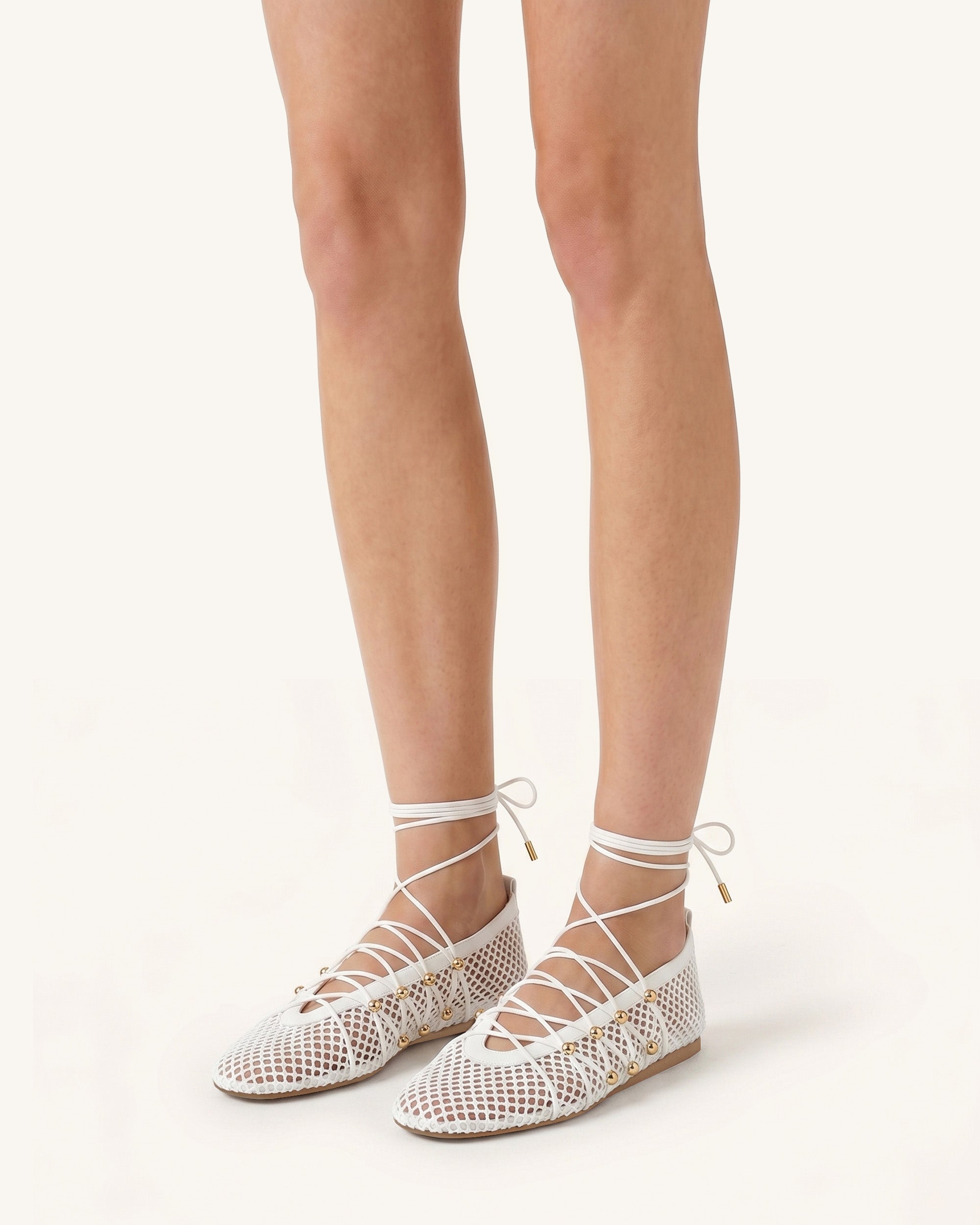 Aurelia Mesh Lace-Up Ballet Flats - White