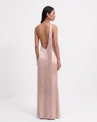 Fringe One Shoulder Maxi Dress - Pink