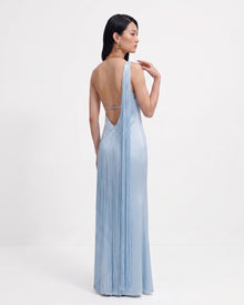 Fringe One Shoulder Maxi Dress - Light Blue