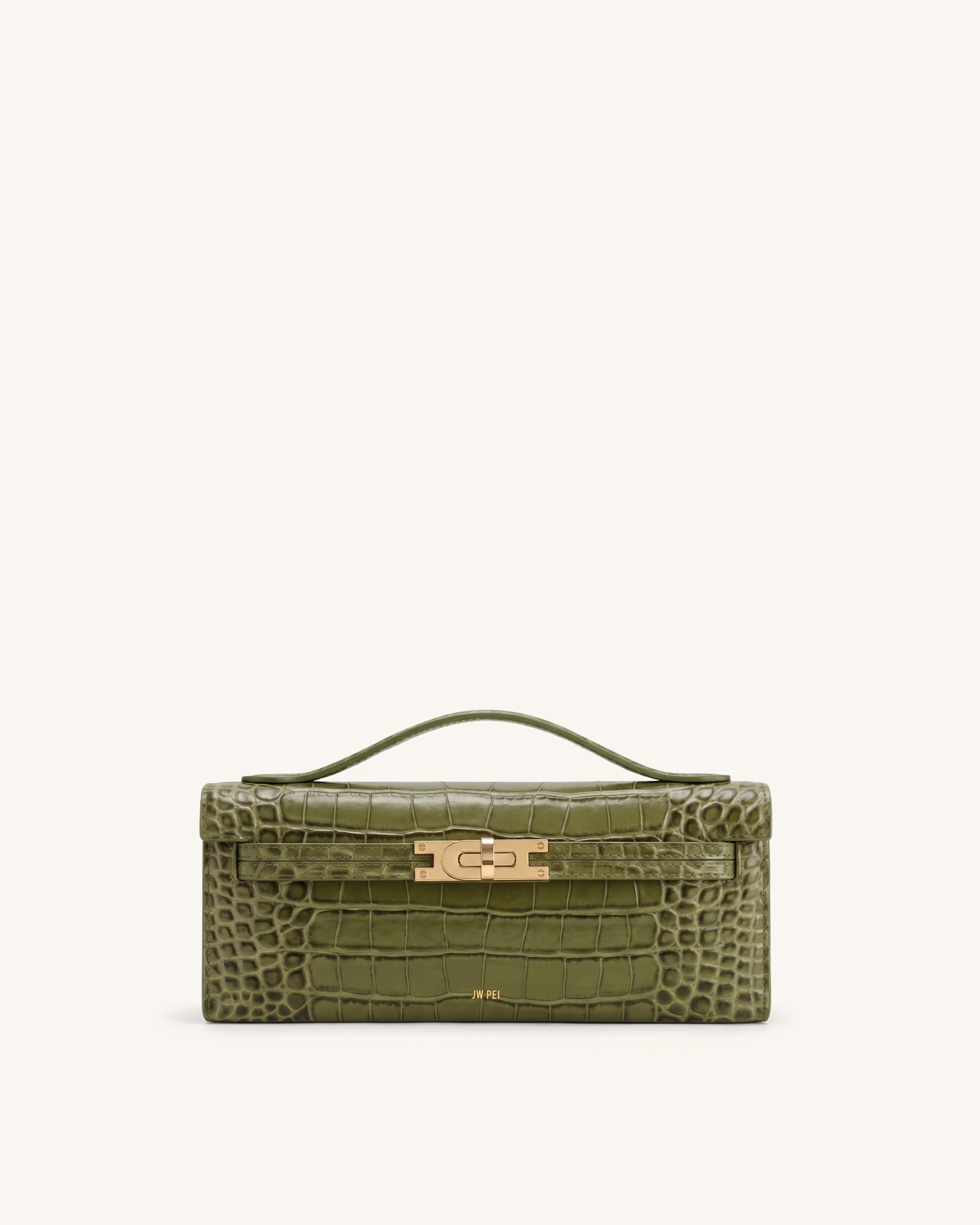 Bria Structured Top Handle Bag - Olive Green Croc