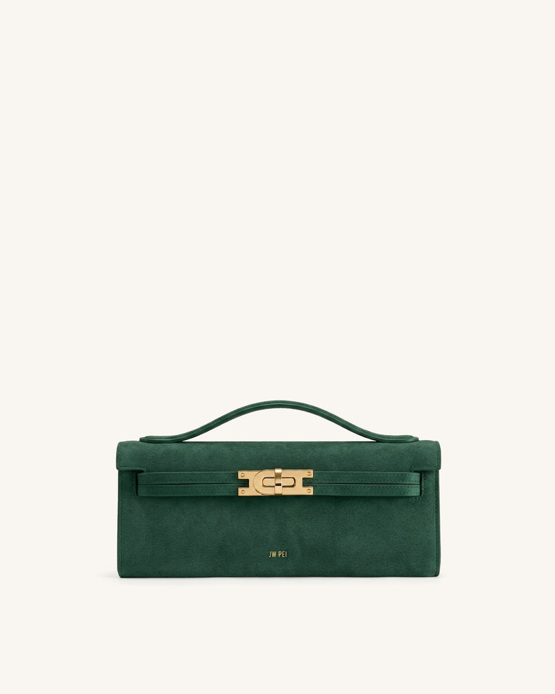 Bria Faux Suede Structured Top Handle Bag - Dark Green