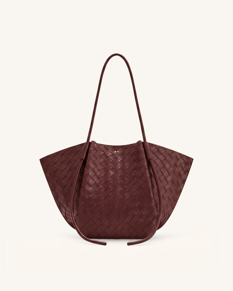 Nala Woven Texture Wide Tote Bag - Dark Burgundy