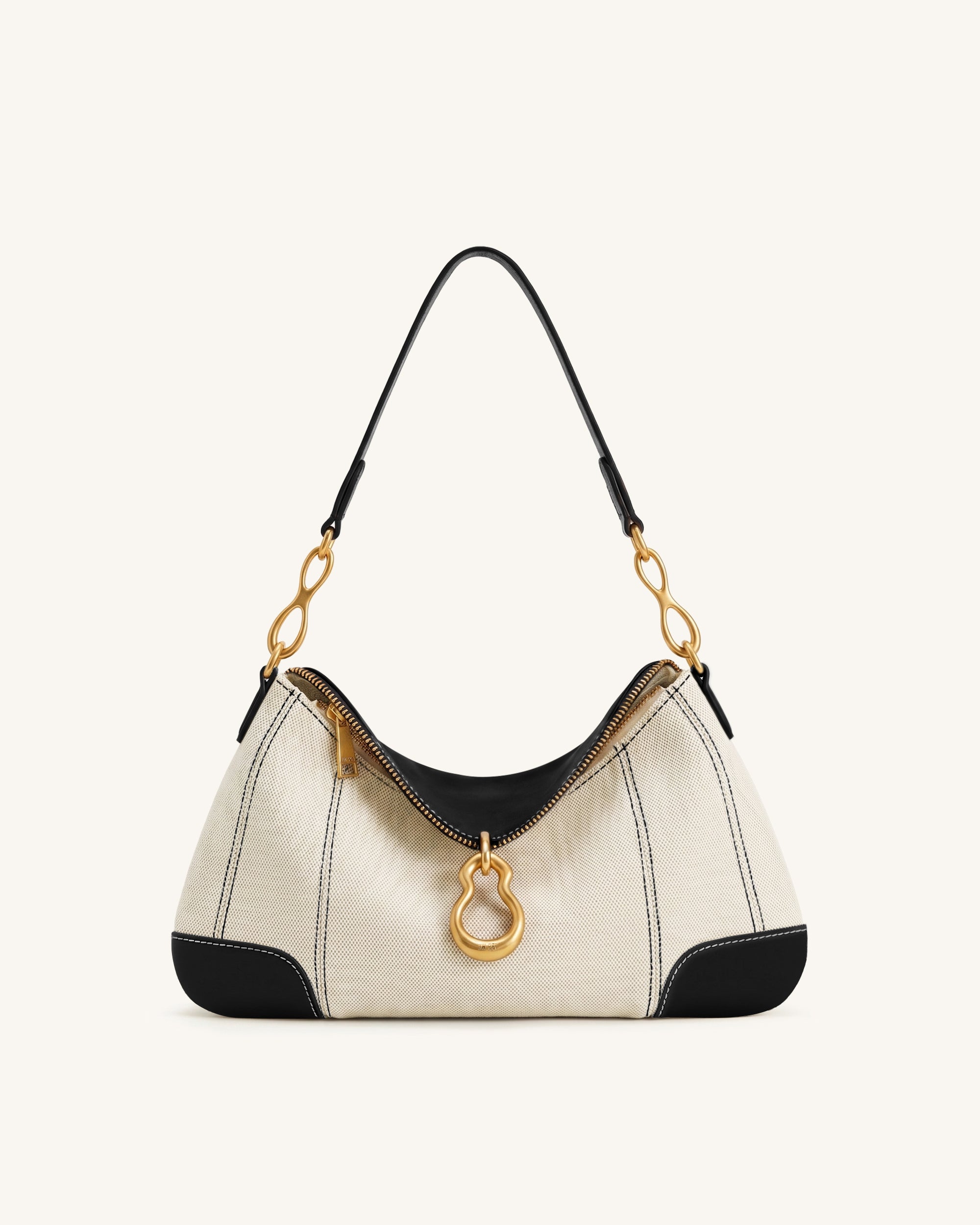 Jayla Metal Pendant Embellished Shoulder Bag - Black Canvas