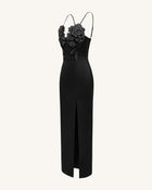 3D Floral Strappy Maxi Dress - Black