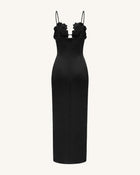 3D Floral Strappy Maxi Dress - Black