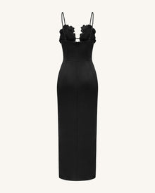 3D Floral Strappy Maxi Dress - Black