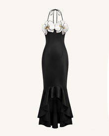 Orchid Embroidered High-Low Midi Dress - Black
