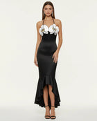 Orchid Embroidered High-Low Midi Dress - Black