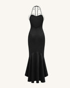 Orchid Embroidered High-Low Midi Dress - Black