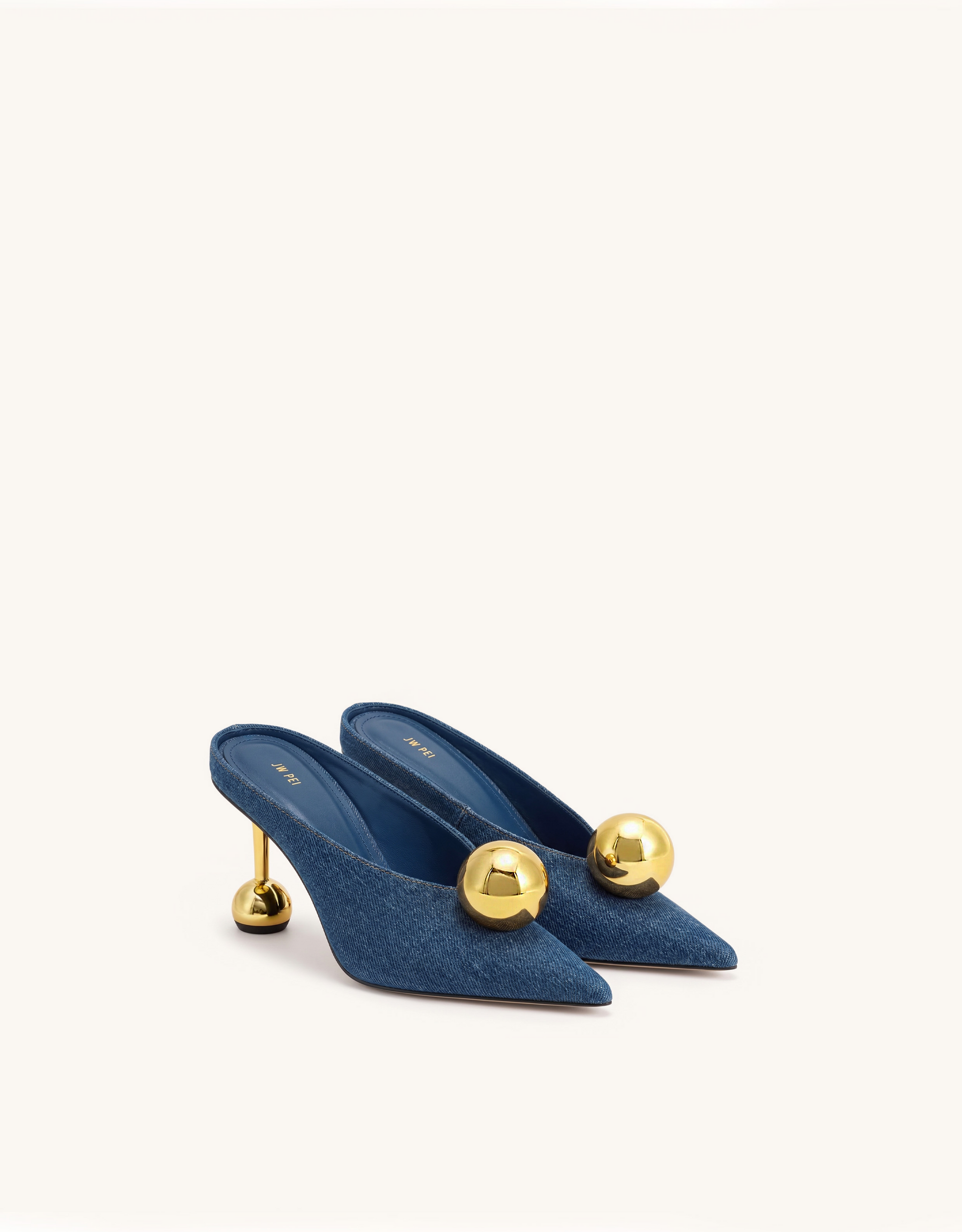 Sofia Angled Vamp Heel Mules - Denim Blue