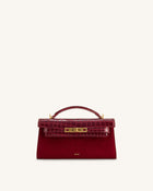 Noor Faux Suede Top Handle Bag - Red