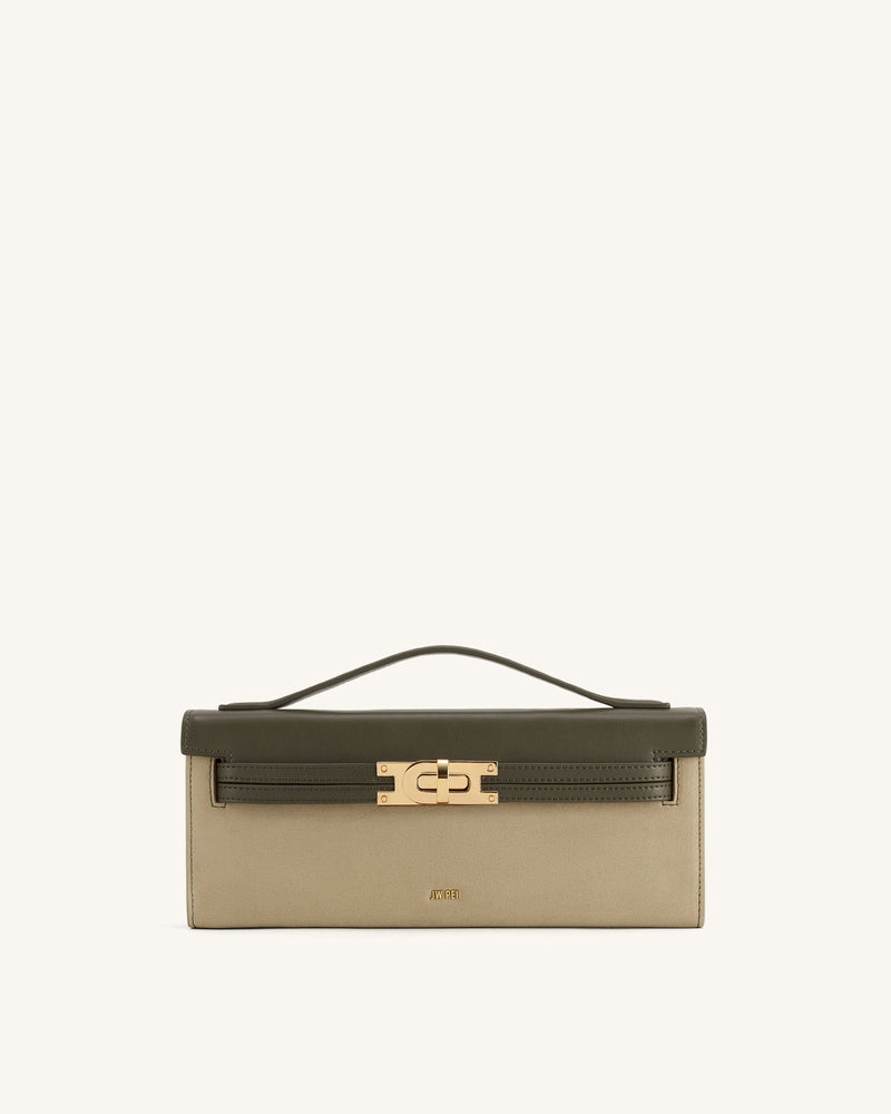Bria Faux Suede Structured Top Handle Bag - Dark Olive