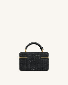 Cleo Artificial Crystal Box Shape Top Handle Bag - Black