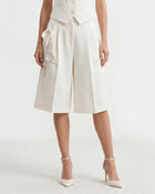 Floral Appliqué Pleated Culottes - White