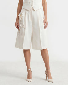 Floral Appliqué Pleated Culottes - White