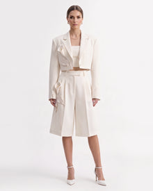 Floral Appliqué Cropped Blazer - White