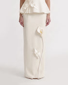 Floral Appliqué Column Maxi Skirt - Ivory
