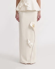 Floral Appliqué Column Maxi Skirt - Ivory
