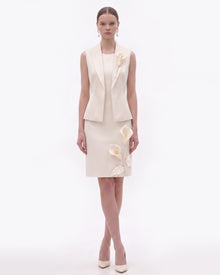Floral Appliqué Tailored Vest - Ivory