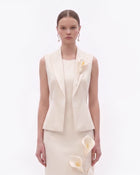 Floral Appliqué Tailored Vest - Ivory