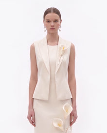 Floral Appliqué Tailored Vest - Ivory