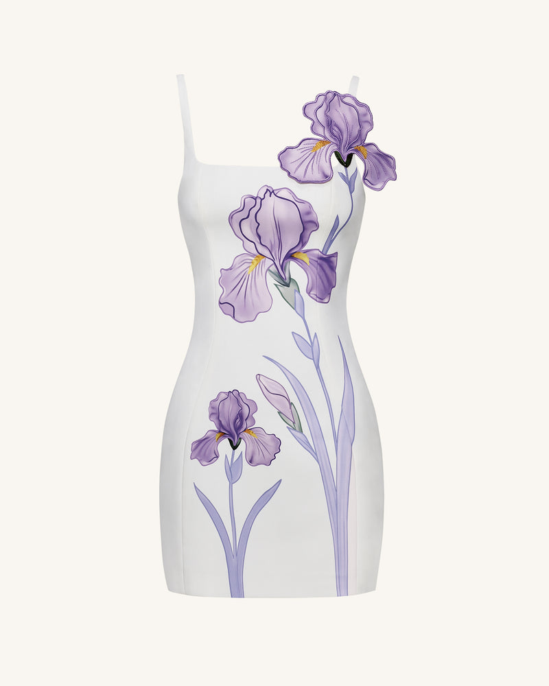 Iris Floral Print Strappy Bodycon Mini Dress - White