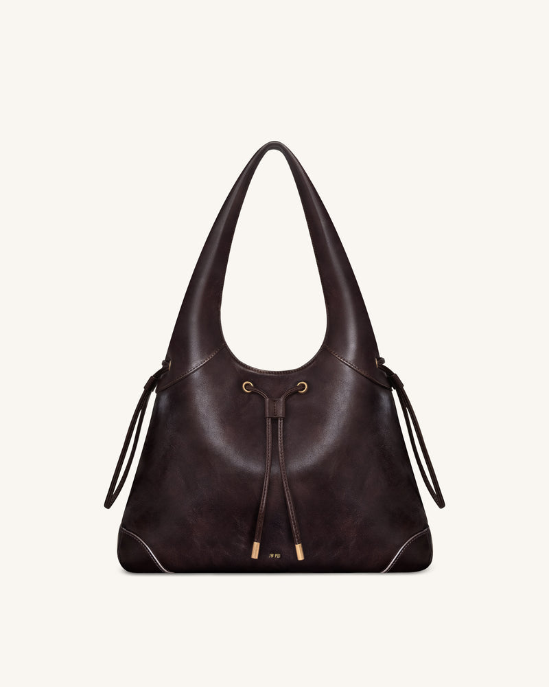 Celandra Drawstring Hobo Bag - Dark Brown