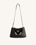 Rhea Pebbled Double Buckle Shoulder Bag - Black