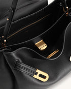 Rhea Pebbled Double Buckle Shoulder Bag - Black