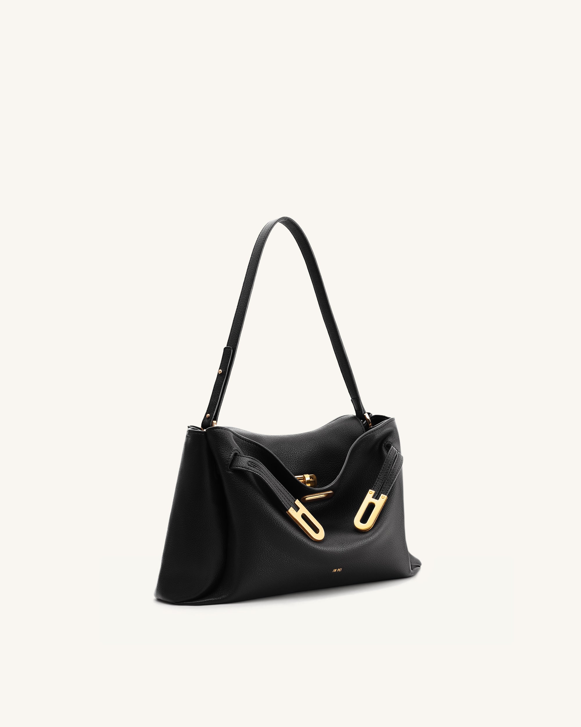 Rhea Pebbled Double Buckle Shoulder Bag - Black | JW PEI Rhea Pebbled Double Buckle Shoulder Bag - Black | JW PEI