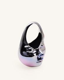 Lillian Face Crescent Top Handle Bag - Silver