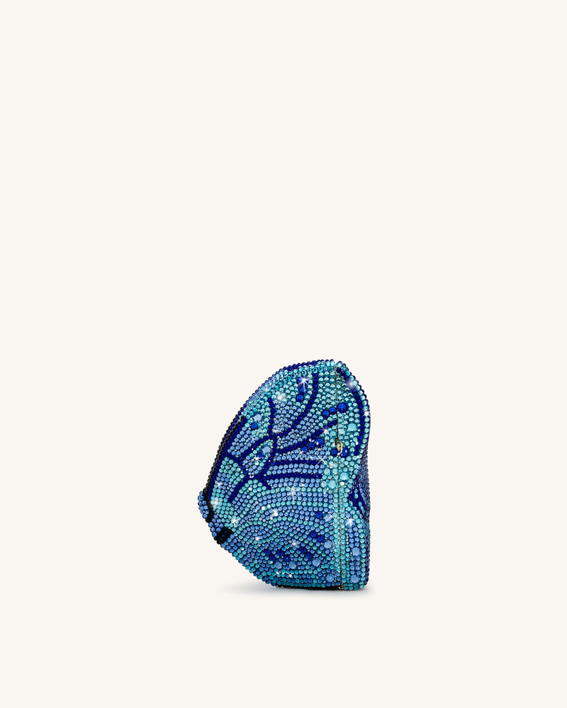 Paisley Crystal Butterfly Clutch - Blue