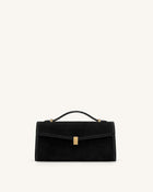 Delphine Faux Suede Top Handle Bag - Black