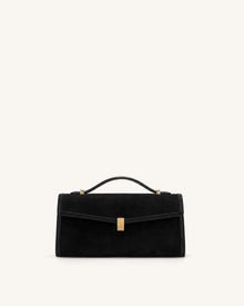 Delphine Faux Suede Top Handle Bag - Black