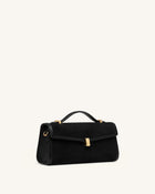Delphine Faux Suede Top Handle Bag - Black
