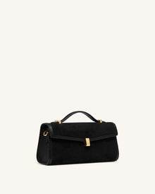 Delphine Faux Suede Top Handle Bag - Black
