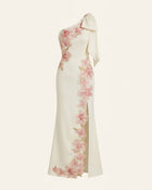 Flower Embroidered One-Shoulder Maxi Dress - Ivory