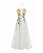 Lily-Embroidered Halter Maxi Dress - White