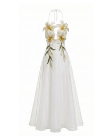 Lily-Embroidered Halter Maxi Dress - White