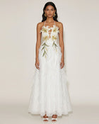 Lily-Embroidered Embroidered Halter Tiered Maxi Dress - White