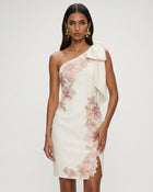 Flower Embroidered Bow Shoulder Mini Dress - Ivory