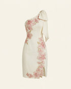 Flower Embroidered Bow Shoulder Mini Dress - Ivory