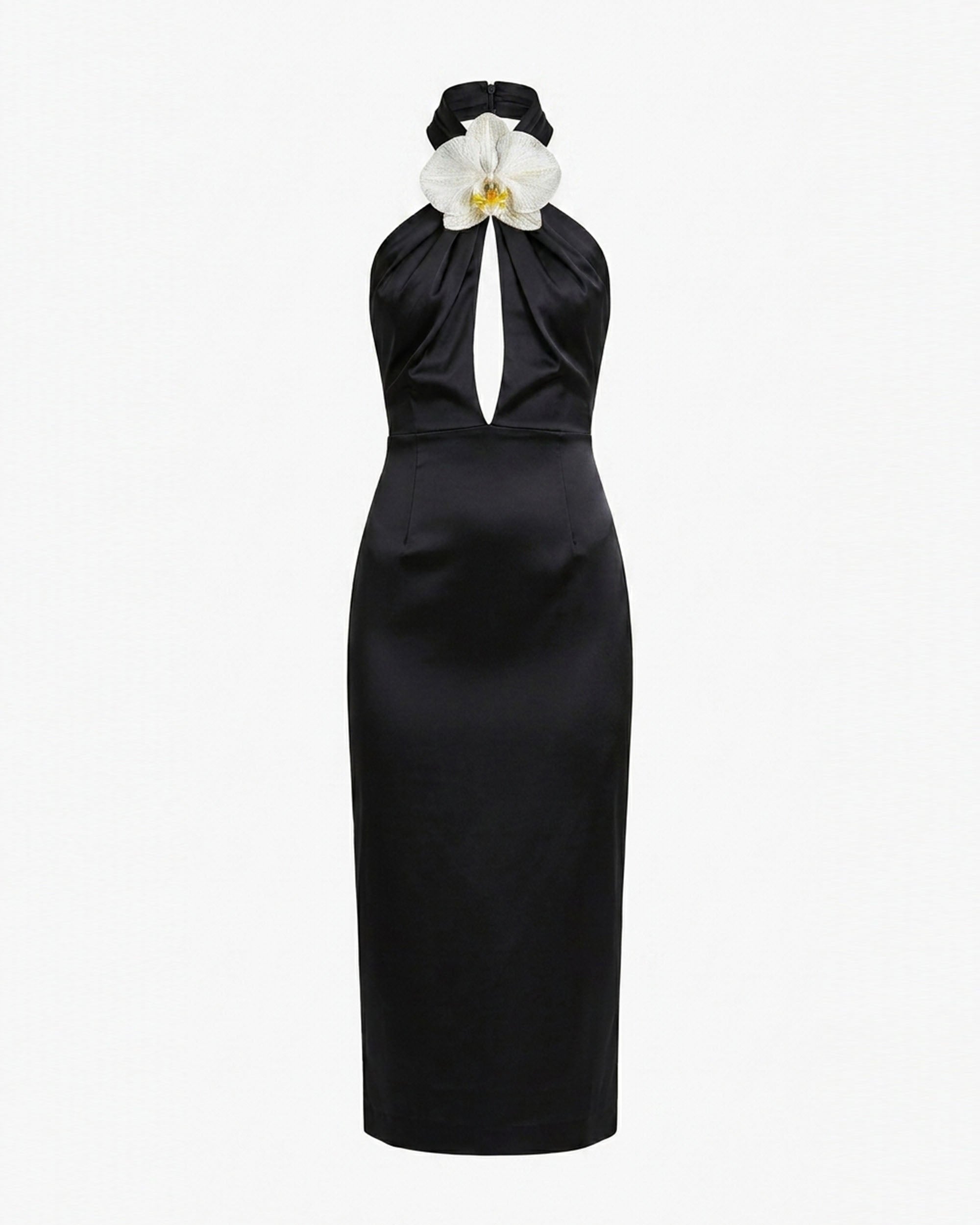 Orchid Embroidered Halter Midi Dress - Black