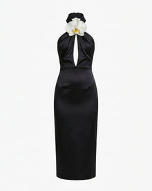 Orchid Embroidered Halter Midi Dress - Black