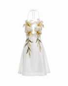 Lily-Embroidered Halter Mini Dress - White