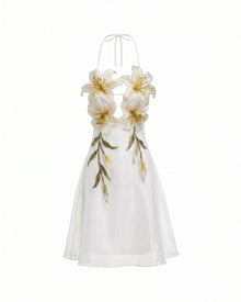 Lily-Embroidered Halter Mini Dress - White